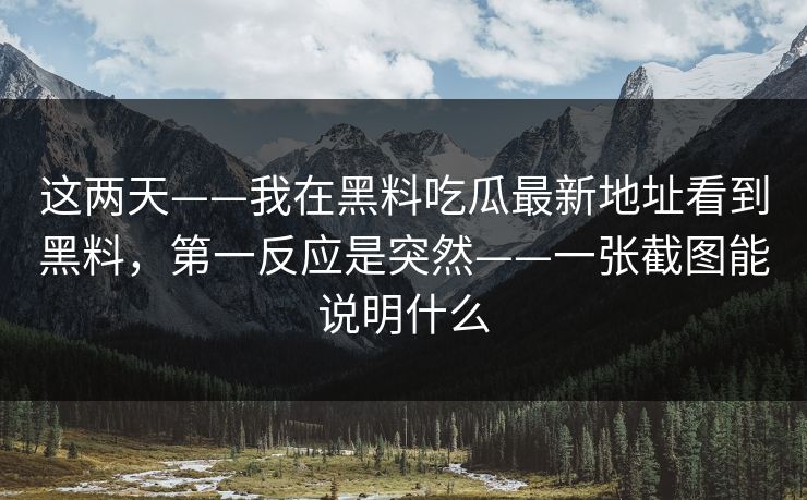 这两天——我在黑料吃瓜最新地址看到黑料，第一反应是突然——一张截图能说明什么