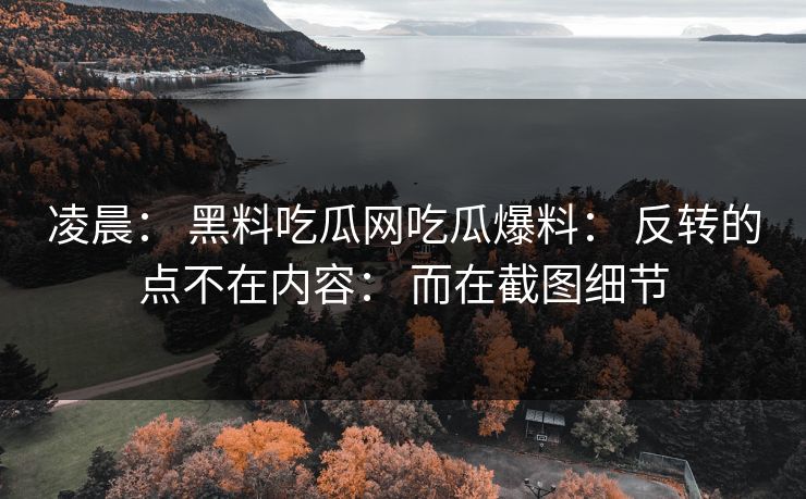 凌晨： 黑料吃瓜网吃瓜爆料： 反转的点不在内容： 而在截图细节