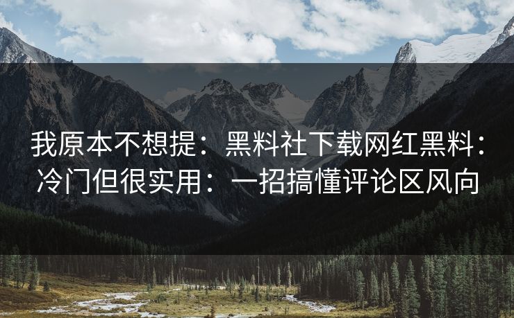 我原本不想提：黑料社下载网红黑料：冷门但很实用：一招搞懂评论区风向