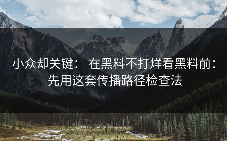 小众却关键： 在黑料不打烊看黑料前： 先用这套传播路径检查法